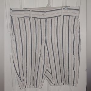 Ann Taylor Loft Womens 10 Blue Striped Linen Blend Bermuda Shorts